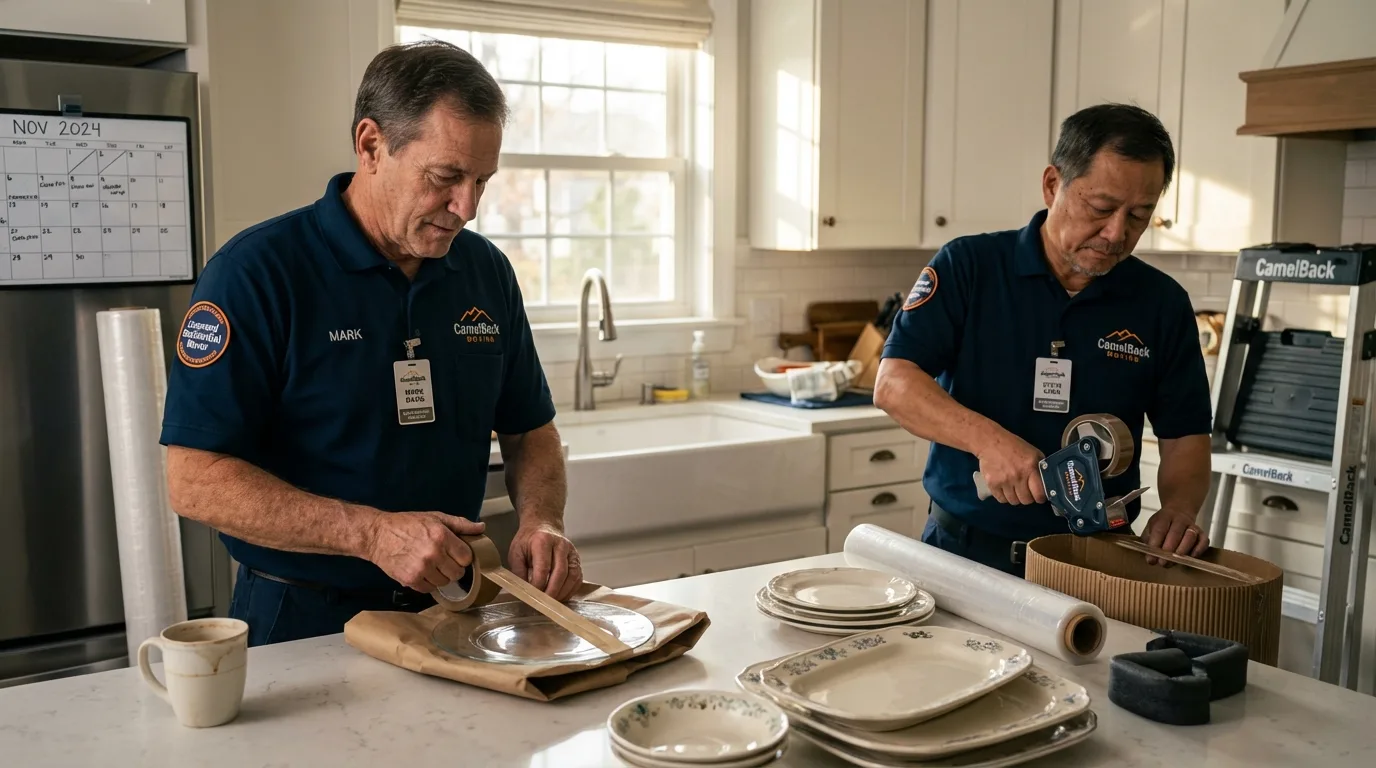 Professional crew packing kitchen dishware in Centreville, MD